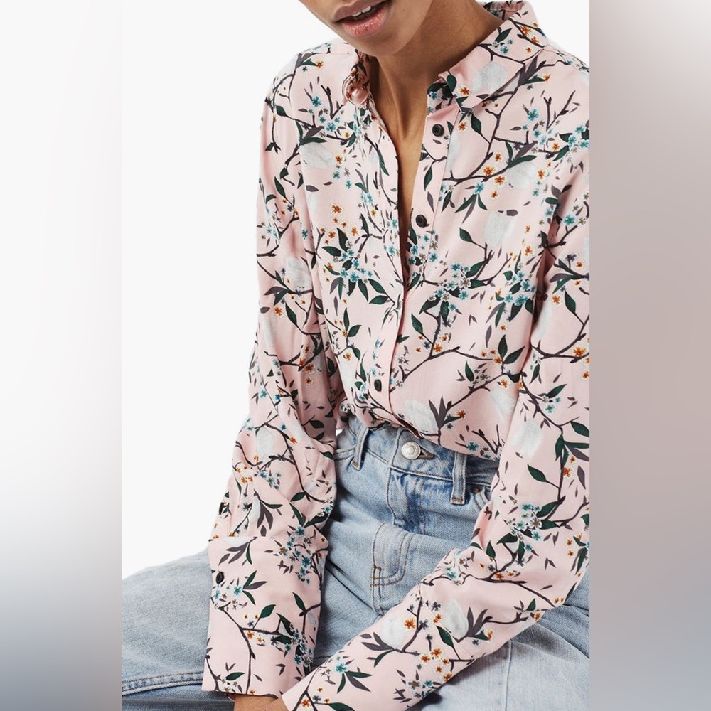 Topshop Pink Floral Button-Down Shirt